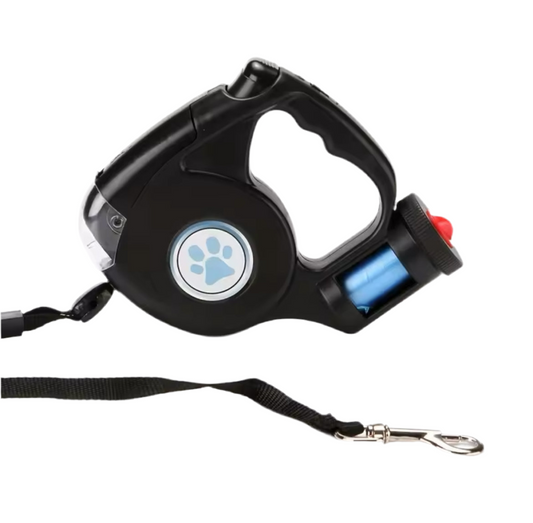 Dog leash with torch and poop bags